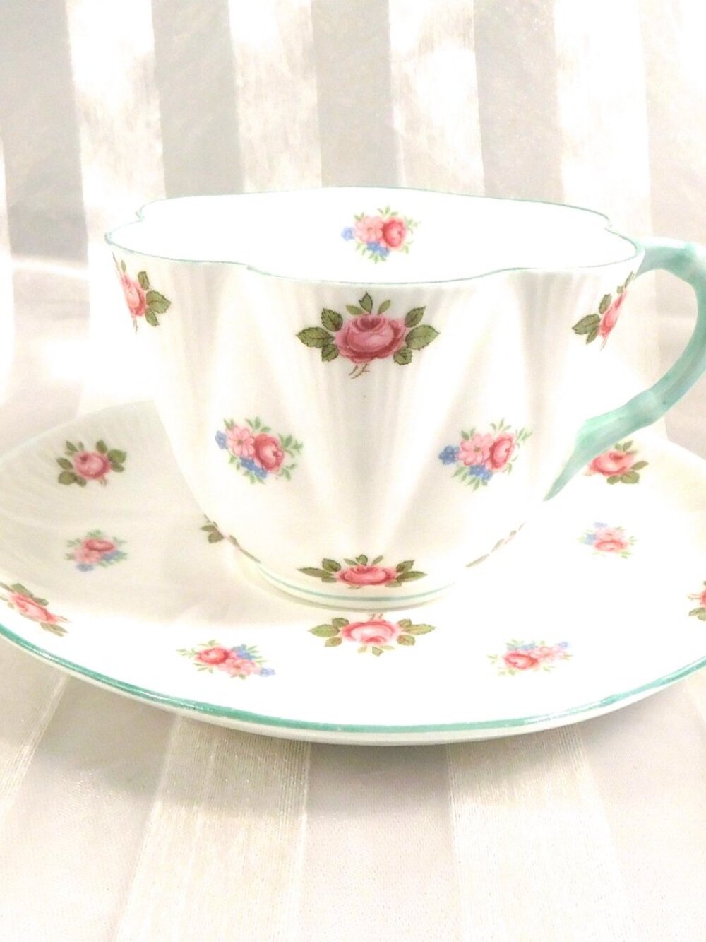 Shelley Bone China Teacup and Saucer in Rosebud # 24785